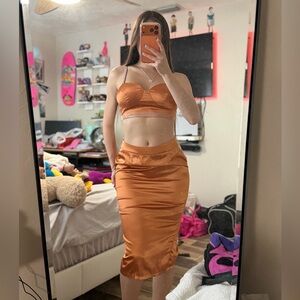 Chic Satin Midi Dress in Orange